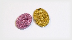 Pink and Yellow Druzy Quartz Gemstone Cabochons 2 pack, 30x20mm, oval-pear shape